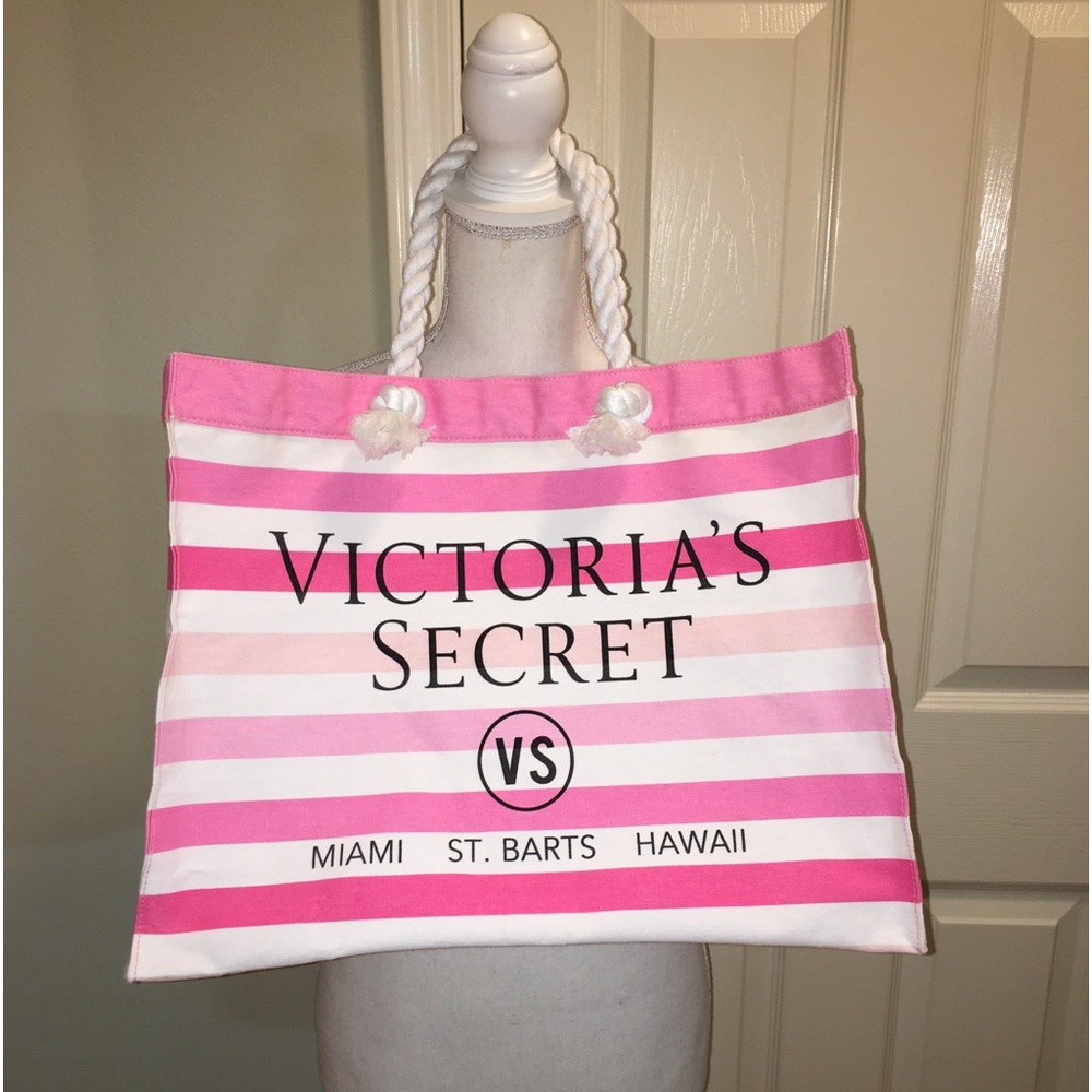 Victoria's Secret (MIAMI, ST.BARTS, HAWAII) Striped Canvas Tote Bag
